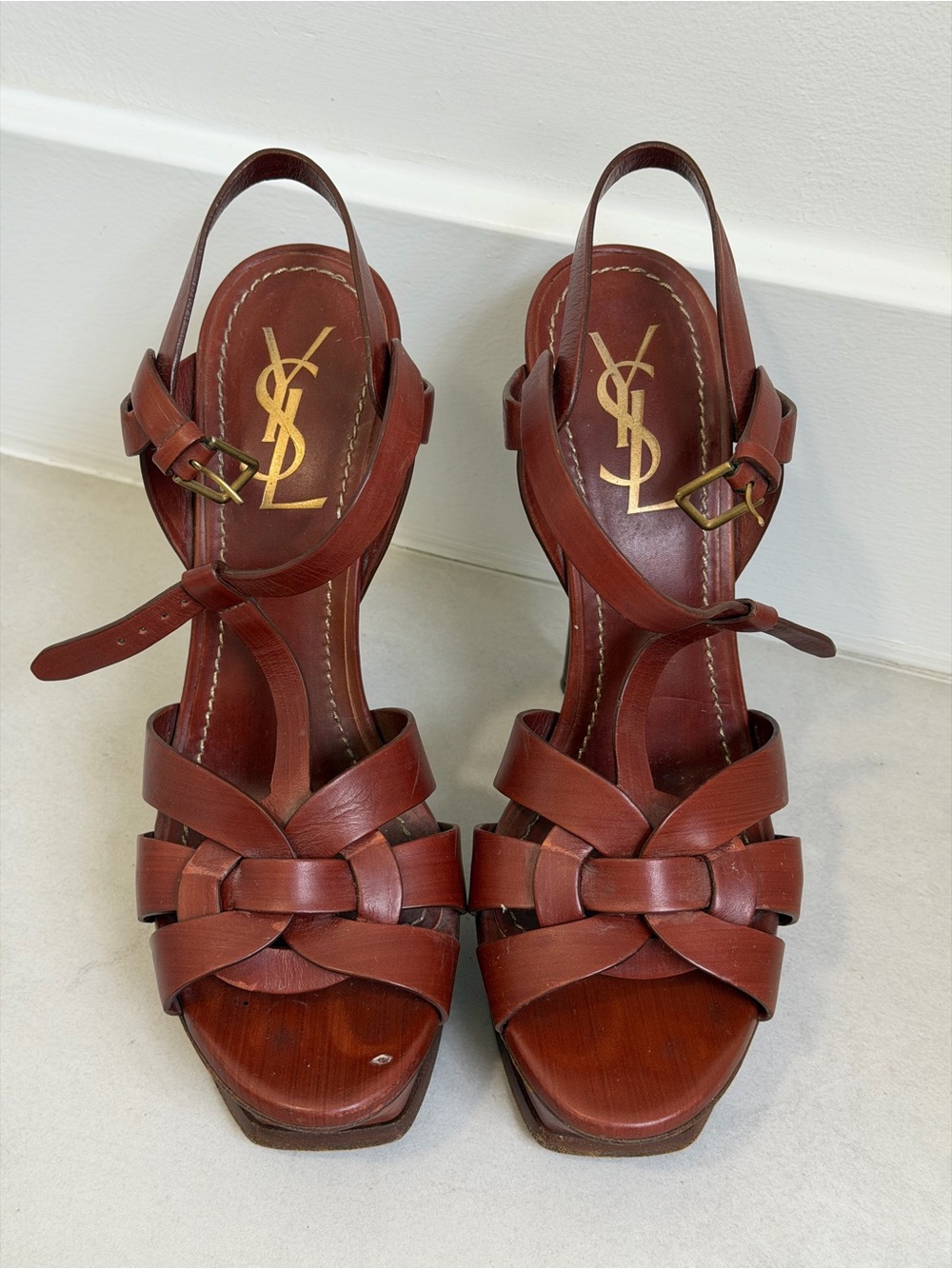 Saint Laurent Brown Leather Platform Heels